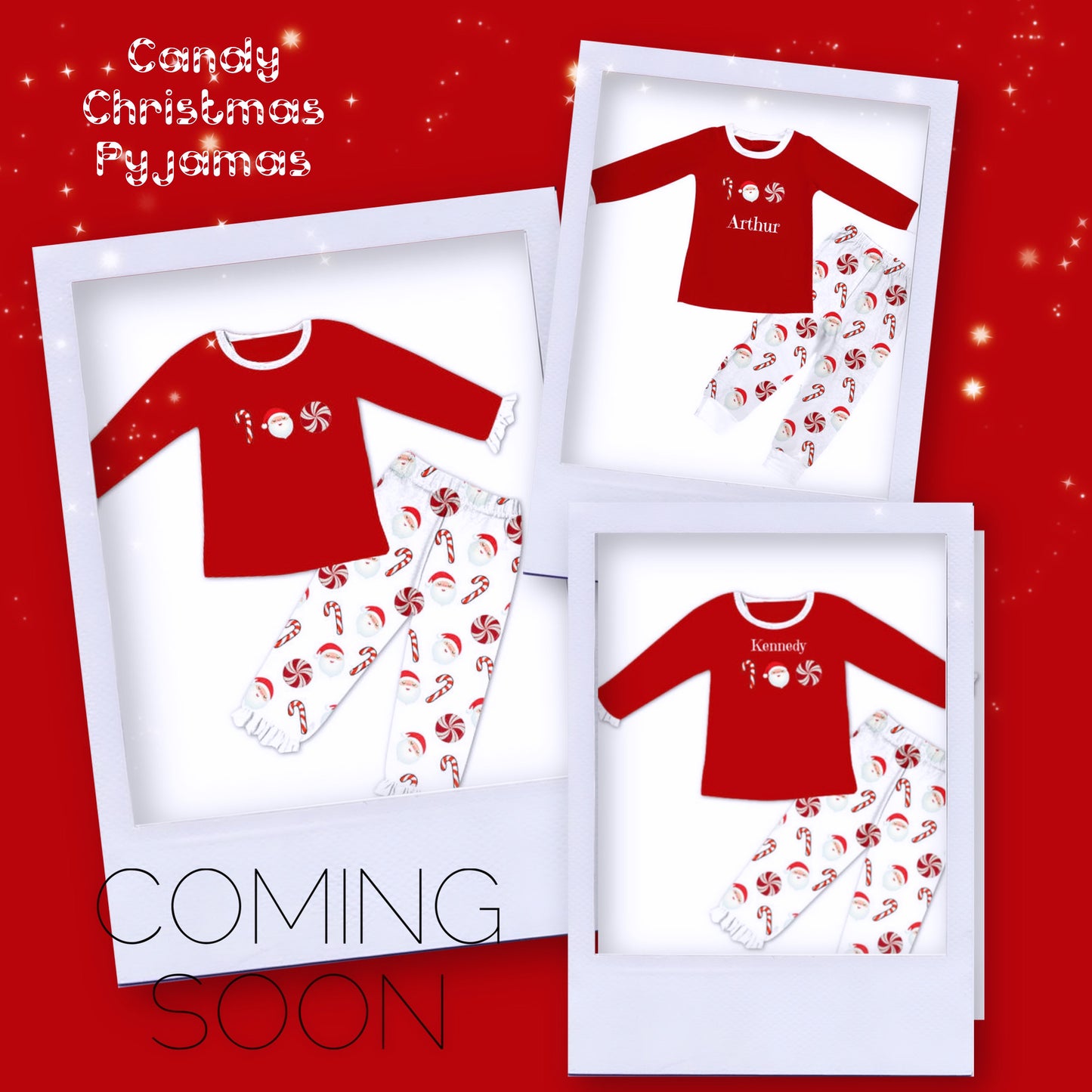 Girls Christmas CandyCane Personalised Pyjamas