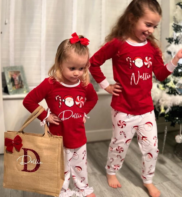 Girls Christmas CandyCane Personalised Pyjamas