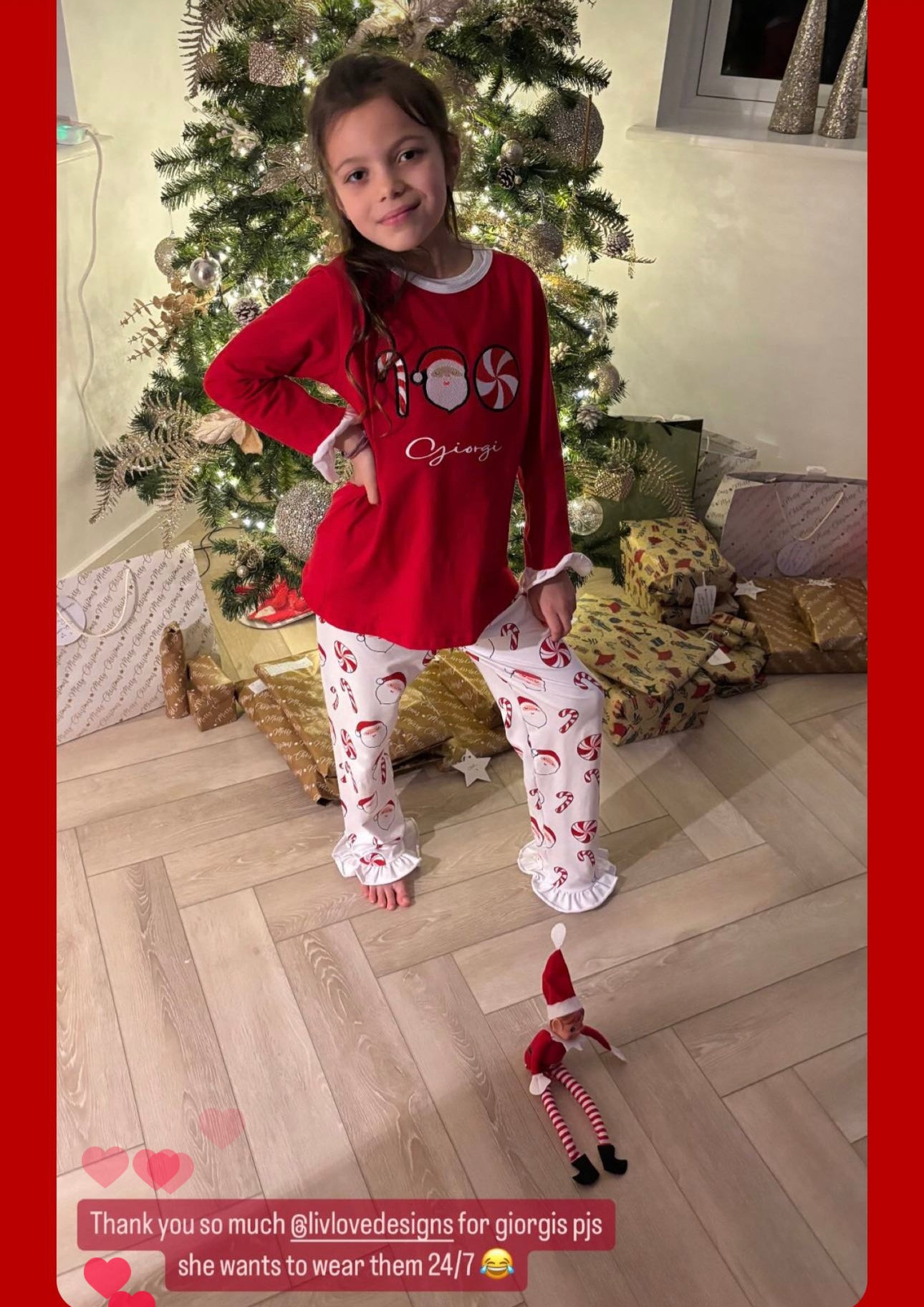 Girls Christmas CandyCane Personalised Pyjamas