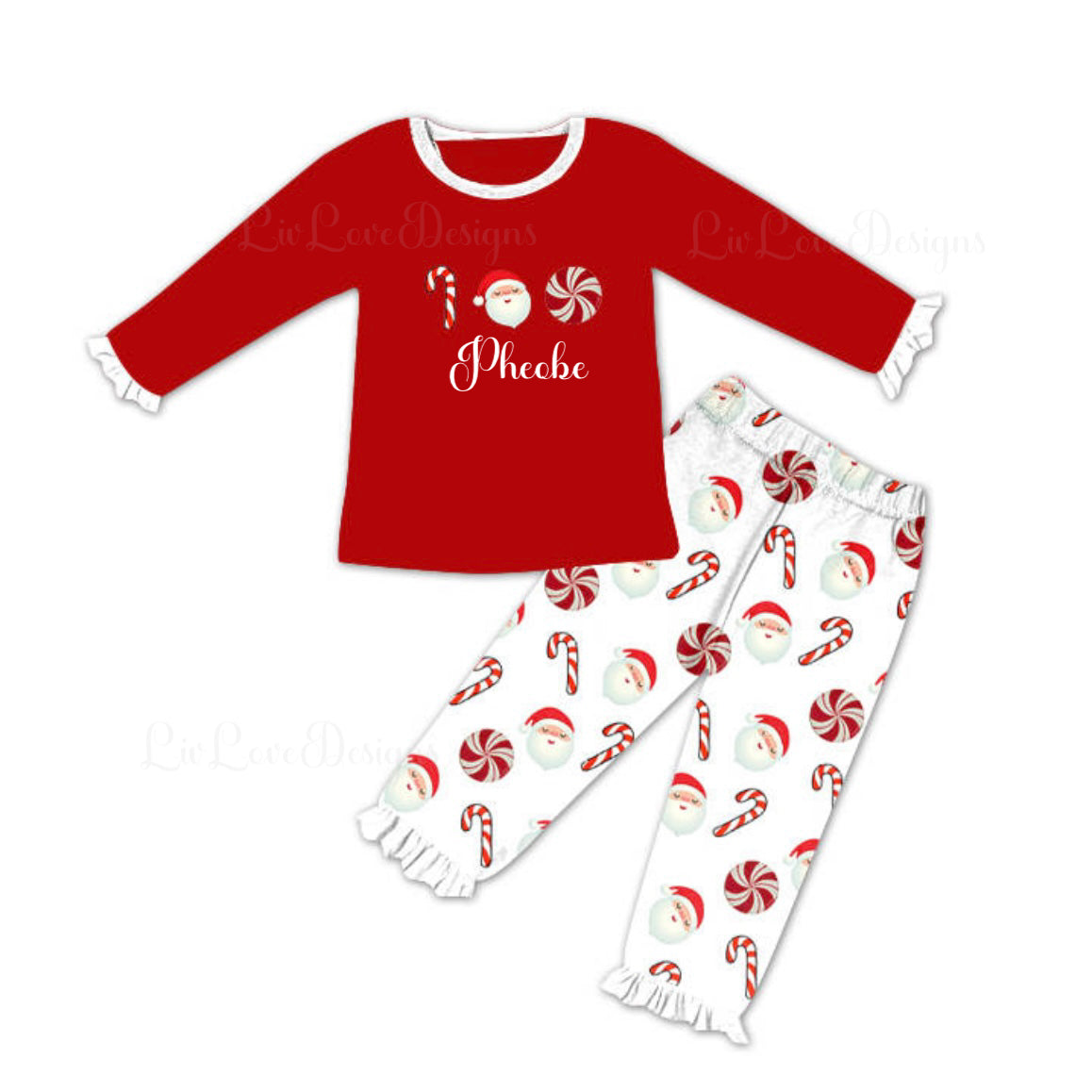 Girls Christmas CandyCane Personalised Pyjamas